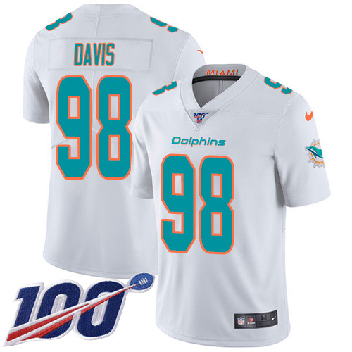 Nike Dolphins #98 Raekwon Davis White Youth Stitched NFL 100th Season Vapor Untouchable Limited Jersey